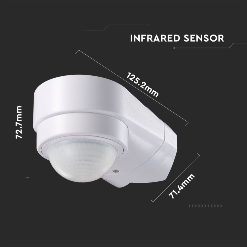 Infrarød bevægelsessensor udendørs 240° 600W/230V IP65 hvid