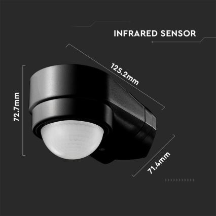 Infrarød bevægelsessensor udendørs 240° 600W/230V IP65 sort