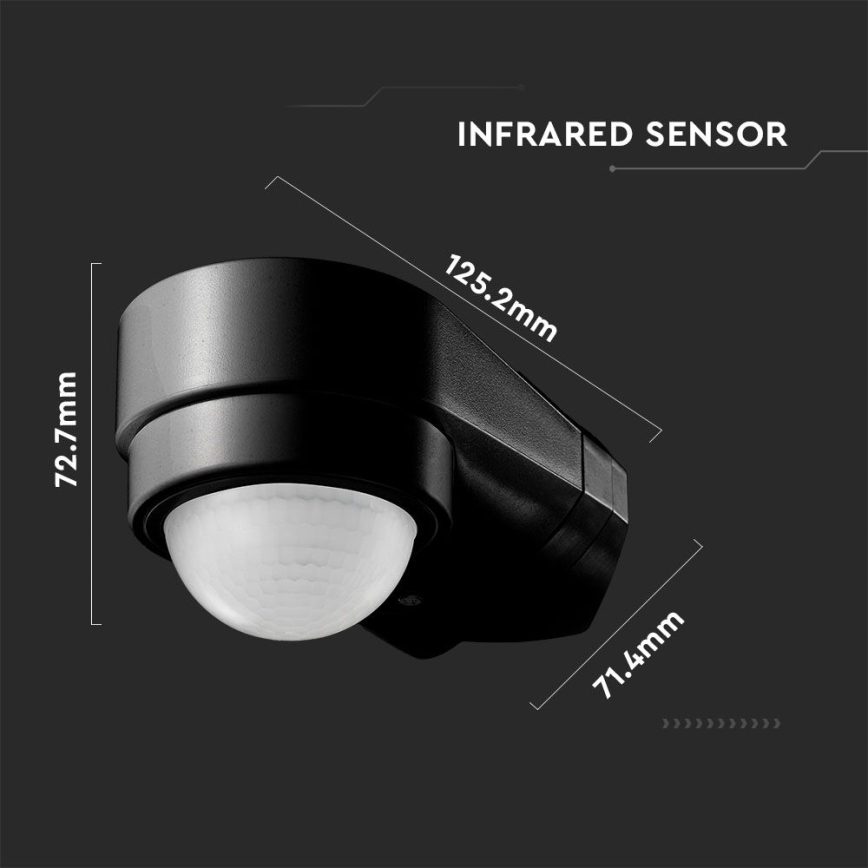 Infrarød bevægelsessensor udendørs 240° 600W/230V IP65 sort