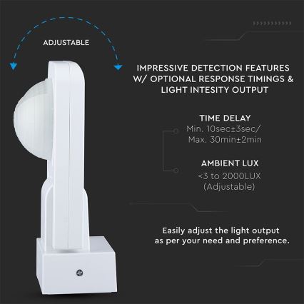 Infrarød bevægelsessensor udendørs 360° 1000W/230V IP65 hvid
