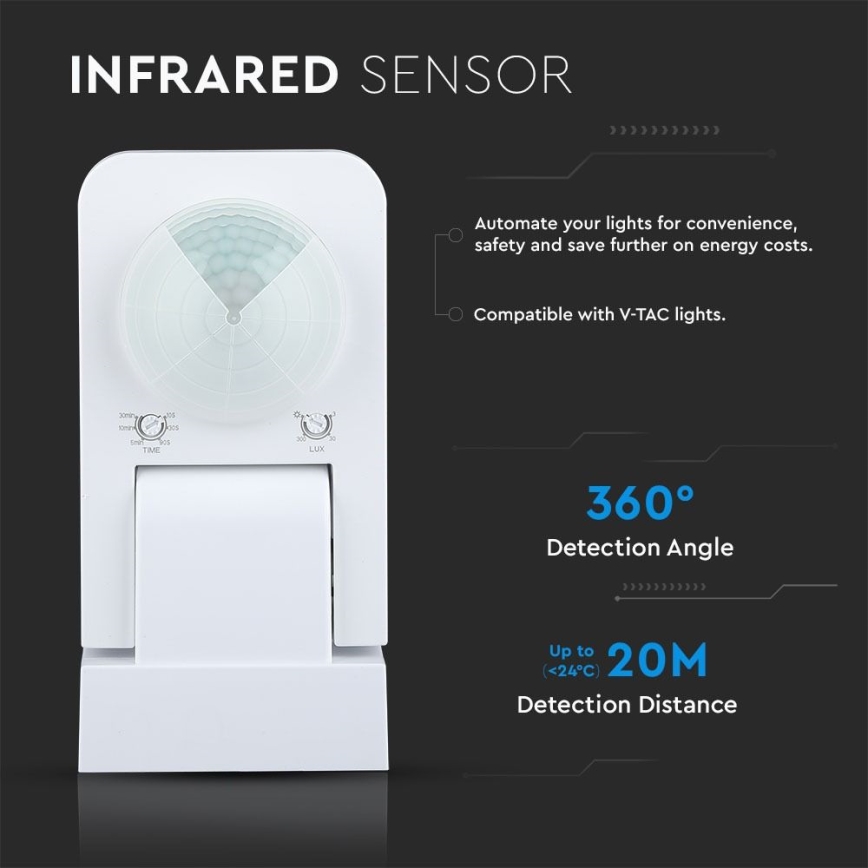 Infrarød bevægelsessensor udendørs 360° 1000W/230V IP65 hvid