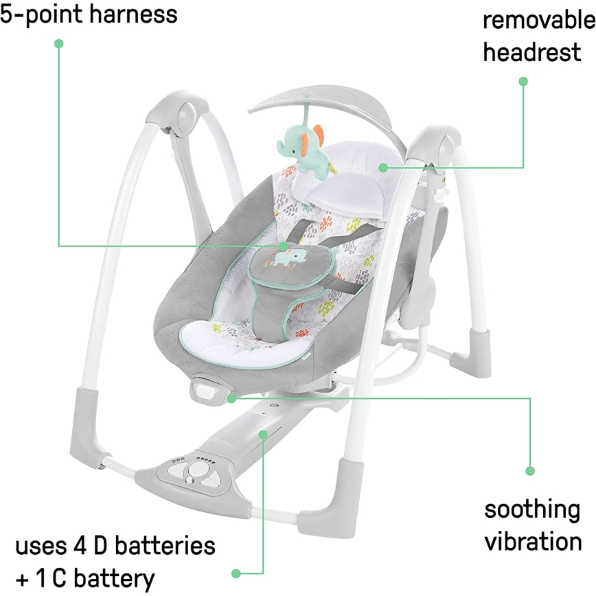 Ingenuity - Babygynge med vibration og musik 2-i-1 WIMBERLY 4xD + 1xC