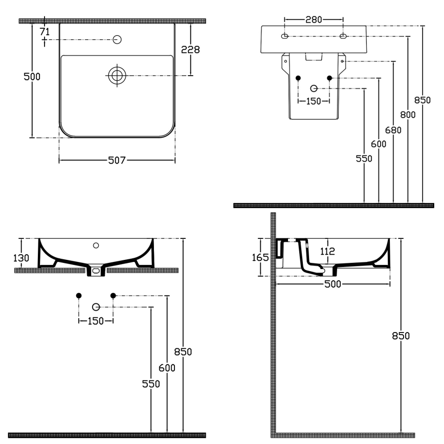 Isvea - Bord-/vægmonteret håndvask SOTT AQUA 50x50 cm keramik/hvid