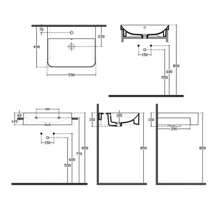 Isvea - Halvindfældet håndvask SOTT AQUA 59x49 cm keramik/hvid