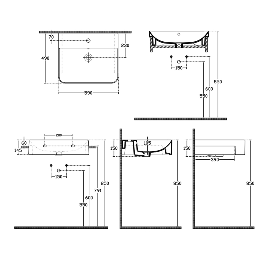 Isvea - Halvindfældet håndvask SOTT AQUA 59x49 cm keramik/hvid