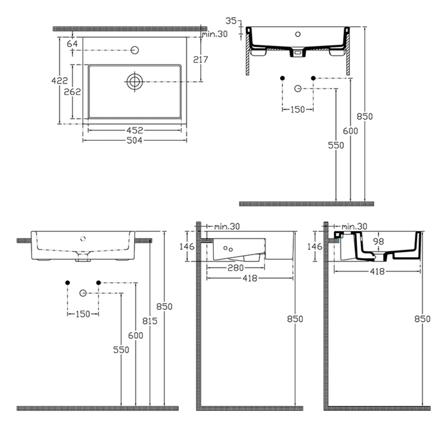 Isvea - Halvintegreret håndvask PURITY 50x42 cm keramik/hvid