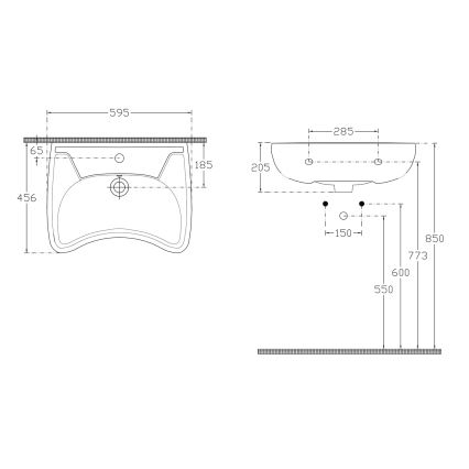 Isvea - Væghængt håndvask til personer med nedsat mobilitet 45,6x59,5 cm keramik/hvid