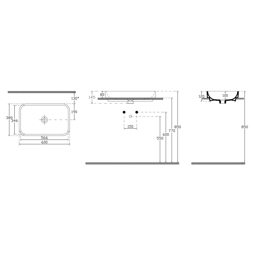 Isvea - Håndvask til bordplade AQUA 60x38 cm keramik/hvid