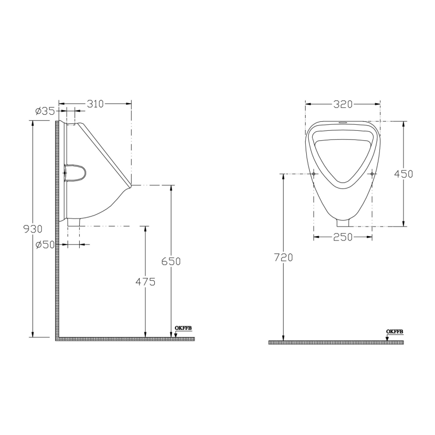 Isvea - Urinal med topindløb, keramik/hvid