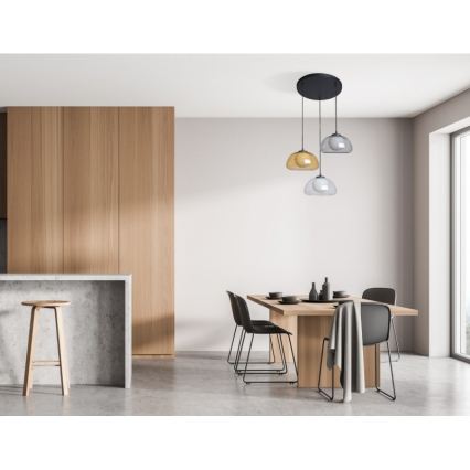 ITALUX - Pendel på kabel AINALE 3xG9/7W/230V sort/klar/røget beige/grå