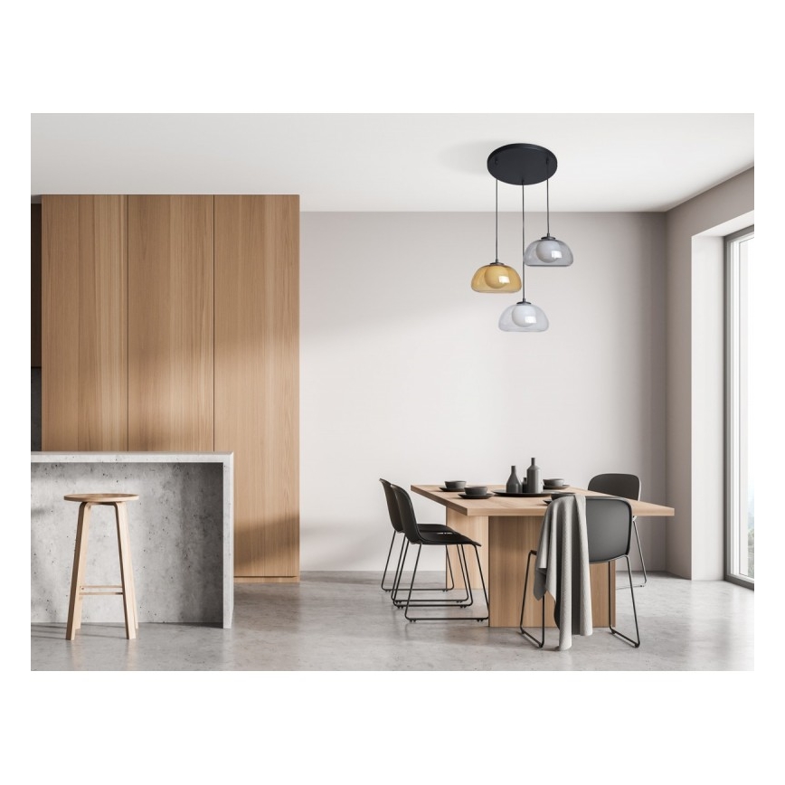ITALUX - Pendel på kabel AINALE 3xG9/7W/230V sort/klar/røget beige/grå
