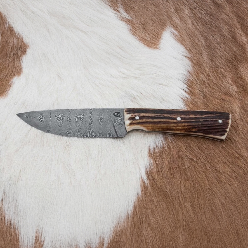 Jagtkniv Damaskus 11 cm hjortegevir