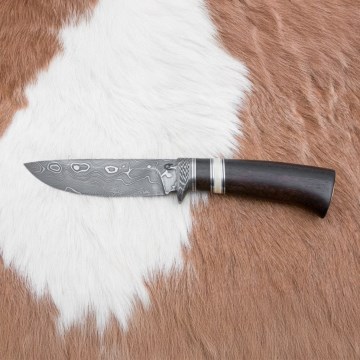 Jagtkniv Damaskus 12,7 cm ziricote/bøffelknogle