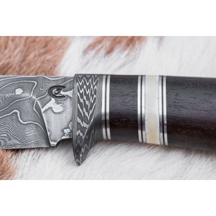 Jagtkniv Damaskus 12,7 cm ziricote/bøffelknogle