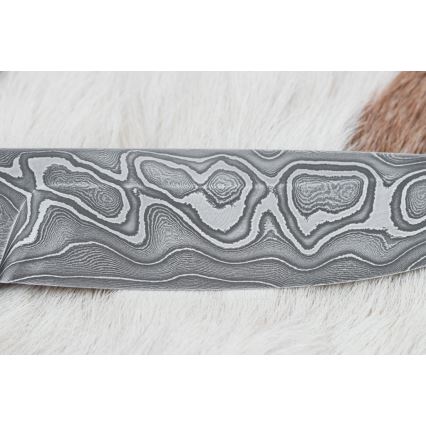 Jagtkniv Damaskus 12,7 cm ziricote/bøffelknogle