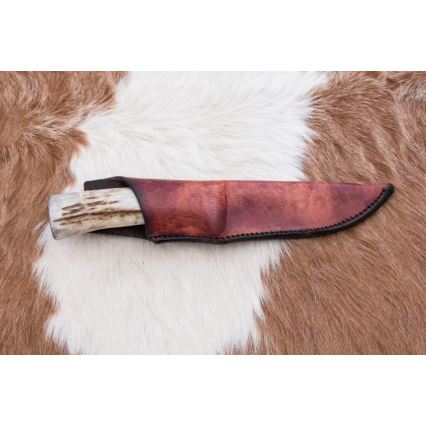 Jagtkniv Damaskus 12 cm aske/hjortegevir
