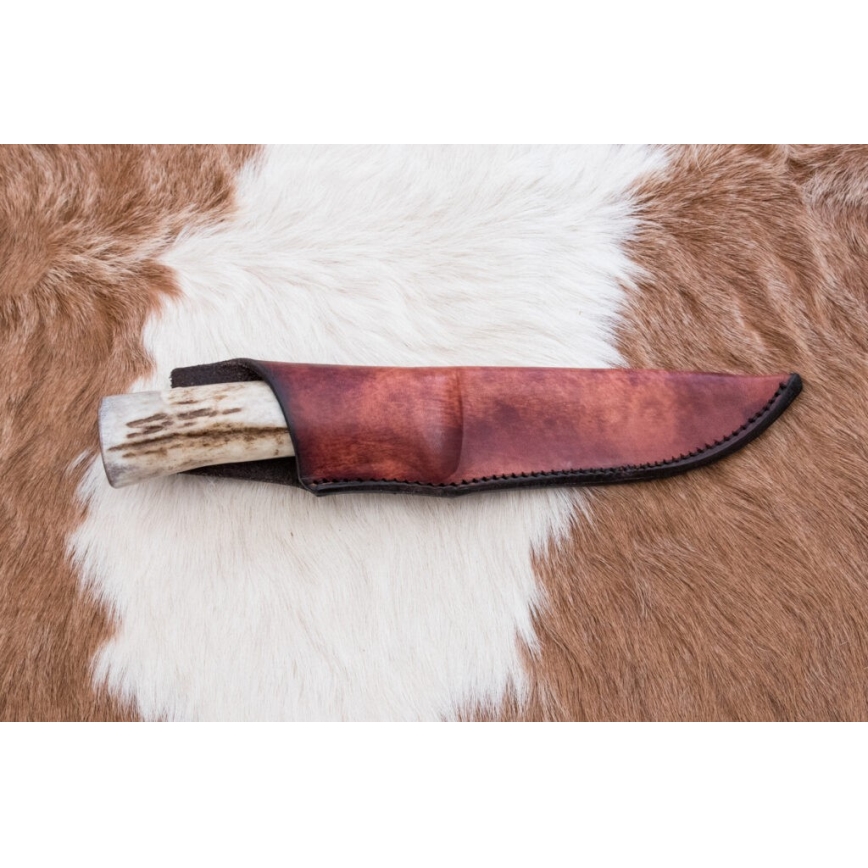 Jagtkniv Damaskus 12 cm aske/hjortegevir