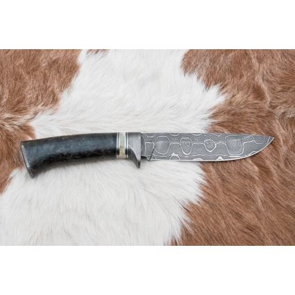Jagtkniv Damaskus 13,8 cm Birk/kamelknogle