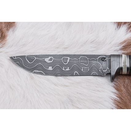 Jagtkniv Damaskus 13,8 cm Birk/kamelknogle