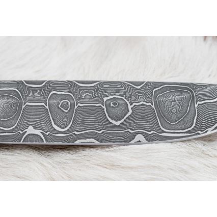 Jagtkniv Damaskus 13,8 cm Birk/kamelknogle