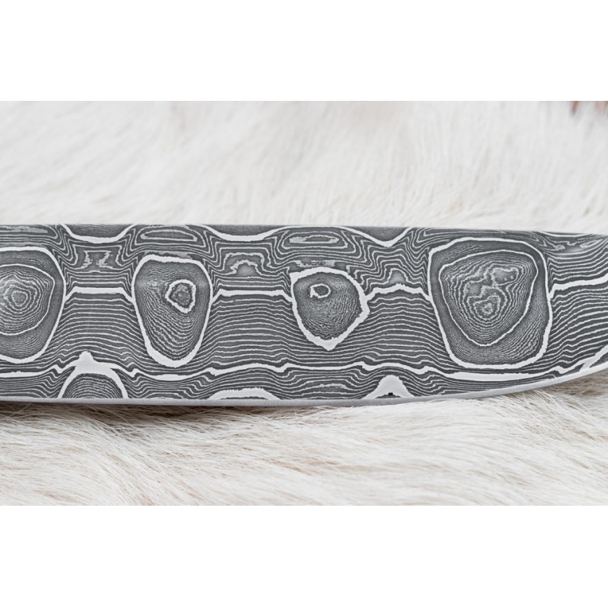 Jagtkniv Damaskus 13,8 cm Birk/kamelknogle
