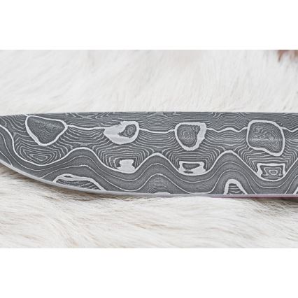 Jagtkniv Damaskus 13,8 cm Birk/kamelknogle