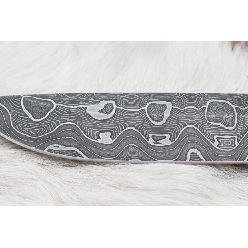 Jagtkniv Damaskus 13,8 cm Birk/kamelknogle