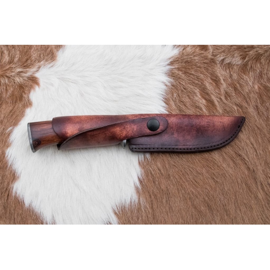 Jagtkniv Damaskus 13,8 cm ironwood/bøffelknogle