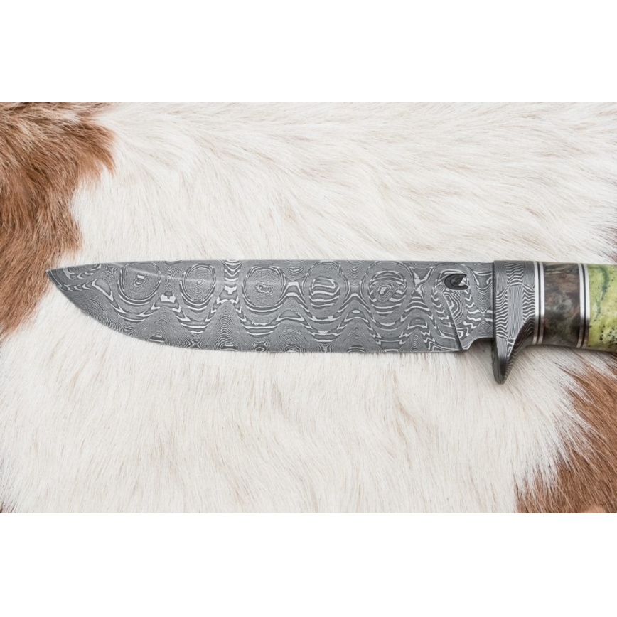 Jagtkniv Damaskus 14,5 cm elletræ/serpentin