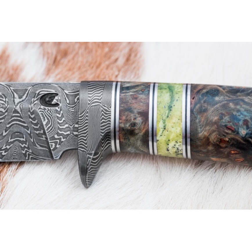 Jagtkniv Damaskus 14,5 cm elletræ/serpentin