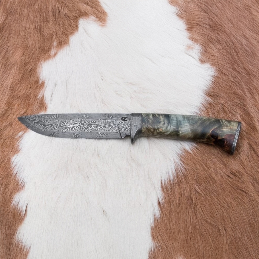 Jagtkniv Damaskus 14 cm kastanjetræ