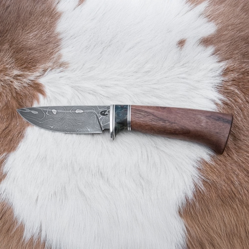 Jagtkniv Damaskus 9,7 cm valnød/ahorn