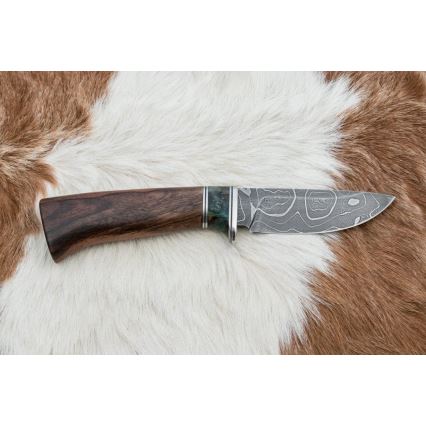 Jagtkniv Damaskus 9,7 cm valnød/ahorn