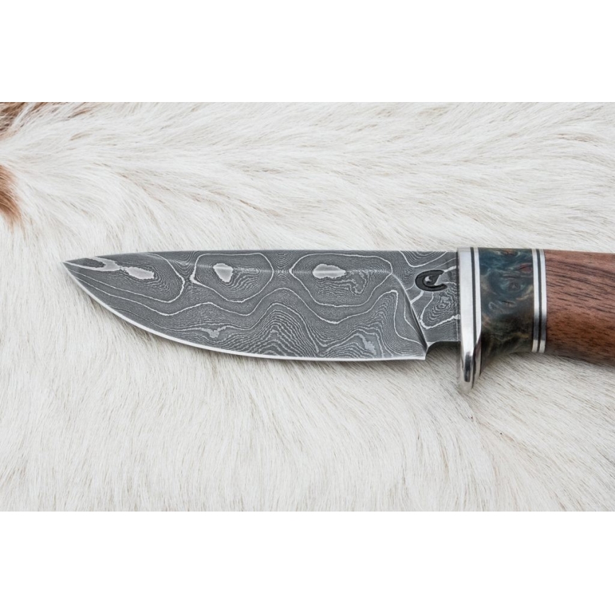 Jagtkniv Damaskus 9,7 cm valnød/ahorn