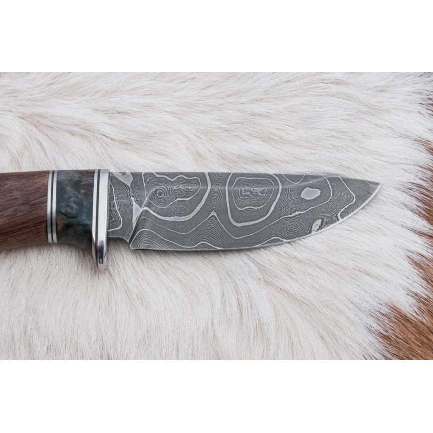 Jagtkniv Damaskus 9,7 cm valnød/ahorn