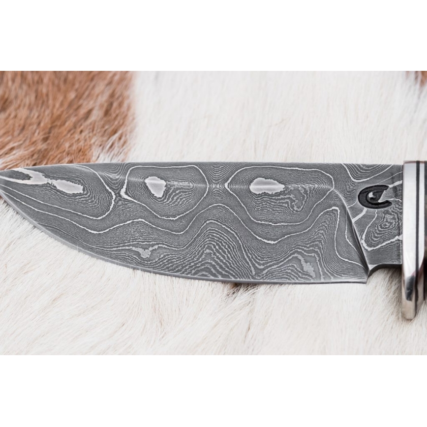 Jagtkniv Damaskus 9,7 cm valnød/ahorn
