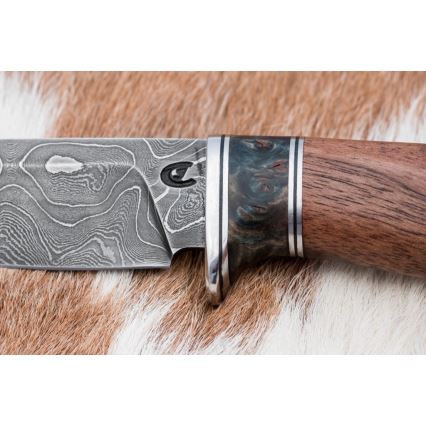 Jagtkniv Damaskus 9,7 cm valnød/ahorn