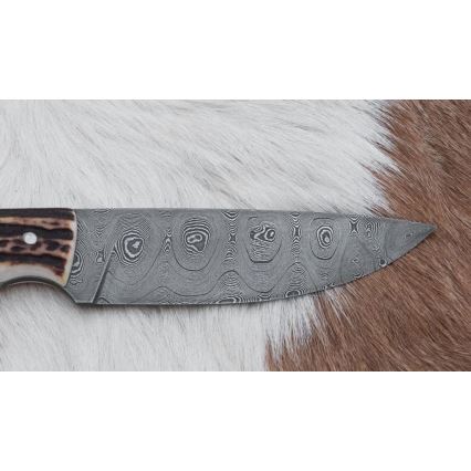Jagtkniv med minisav Damaskus 11 cm hjortegevir