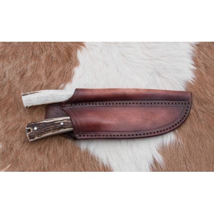 Jagtkniv med minisav Damaskus 12 cm hjortegevir