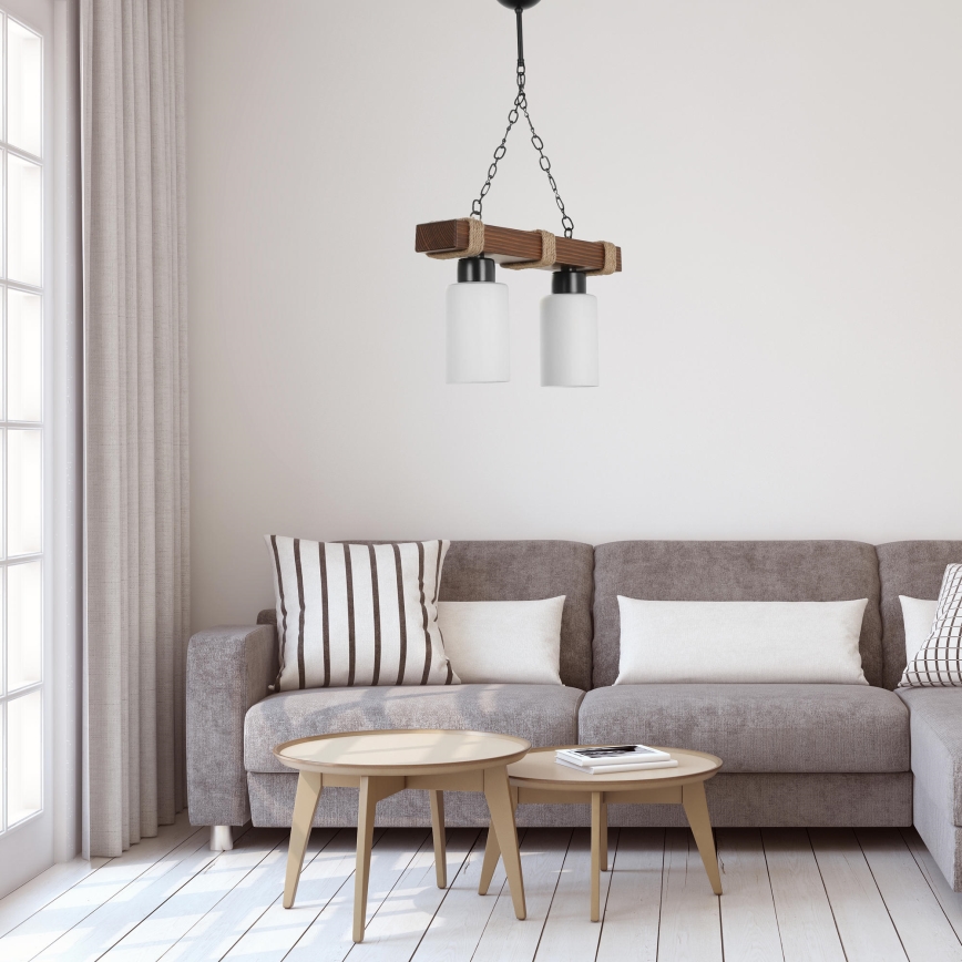 JASMIN pendel med kæde 2xE27/40W/230V brun/hvid