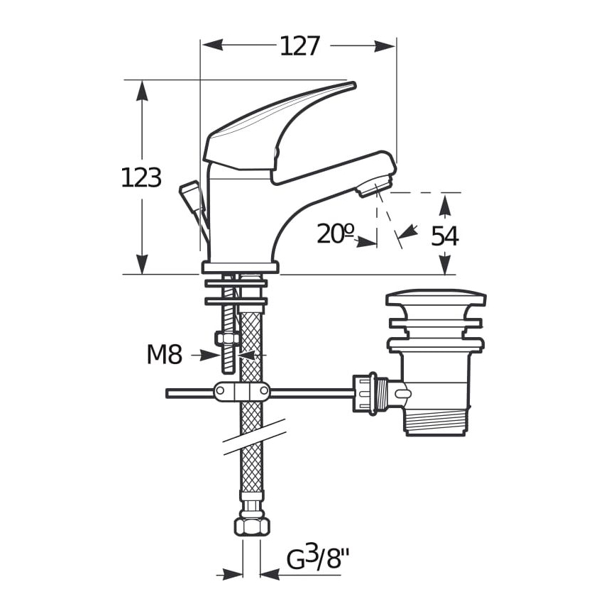 JIKA H3111N10041111 - Hane + afløb m. overløb TALAS 12,3 cm skinnende krom
