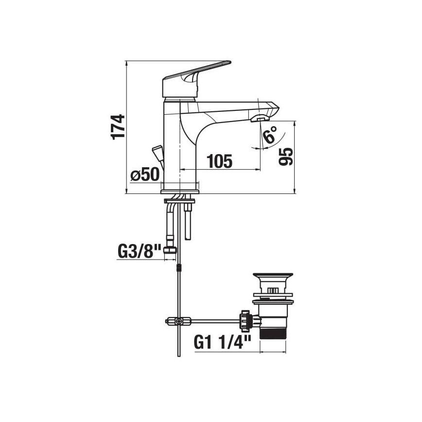 JIKA H3112E10041111 - Hane + afløb uden overløbsbeskyttelse TALAS 17,4 cm skinnende krom
