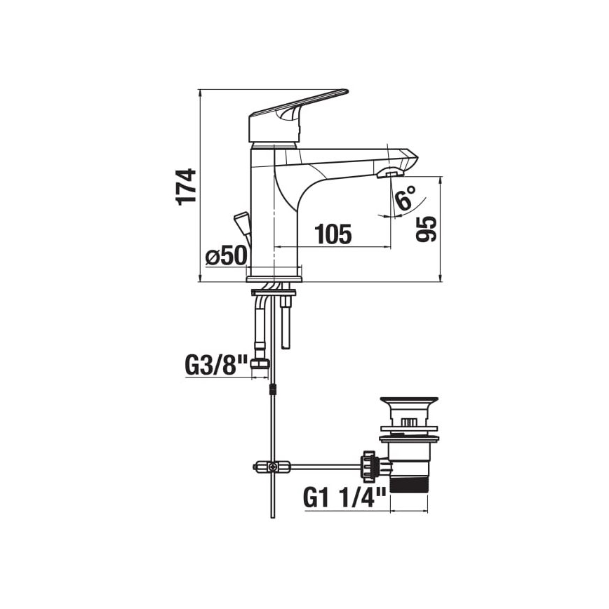 JIKA H3112E10041171 - Hane + afløb uden overløbsbeskyttelse TALAS 17,4 cm skinnende krom