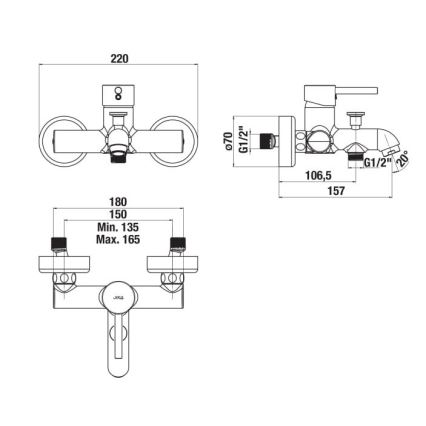 JIKA H3212F70044001 - Badekarbatteri MIO blank krom