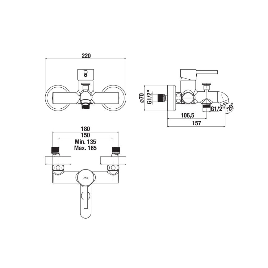 JIKA H3212F70044001 - Badekarbatteri MIO blank krom