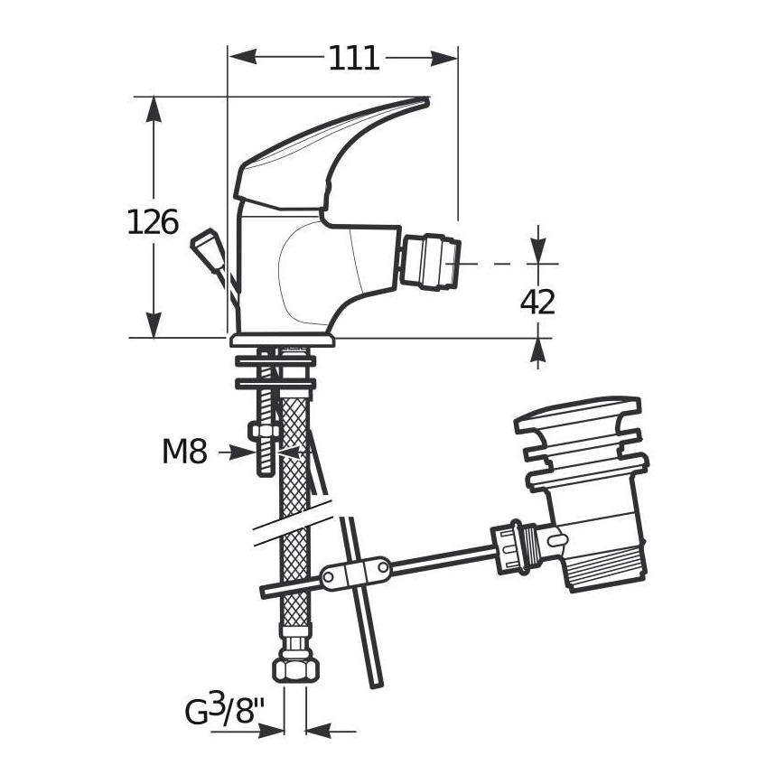 JIKA H3411N10041111 - Bidethane + afløb uden overløbsbeskyttelse TALAS 12,6 cm skinnende krom