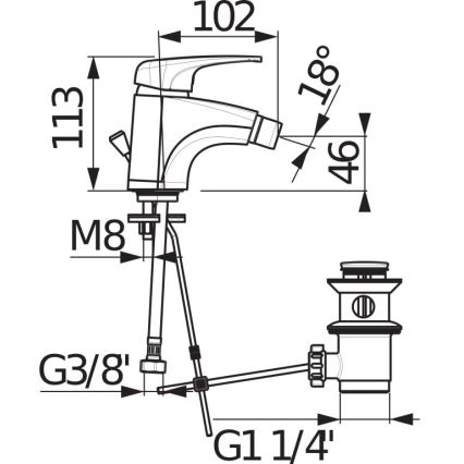 JIKA H3411U10041111 - Bidethane + afløb uden overløbsbeskyttelse DEEP 11,3 cm skinnende krom