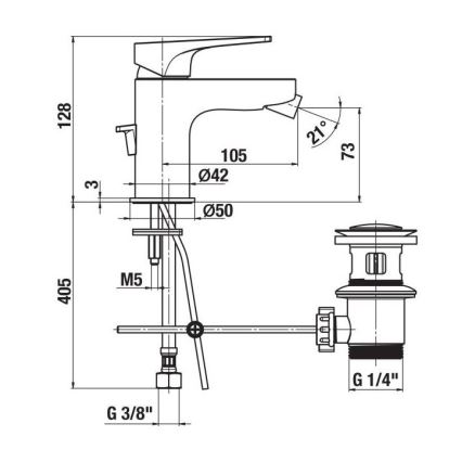 JIKA H3411X10041111 - Bidethane + afløb uden overløbsbeskyttelse CUBITO 12,8 cm skinnende krom
