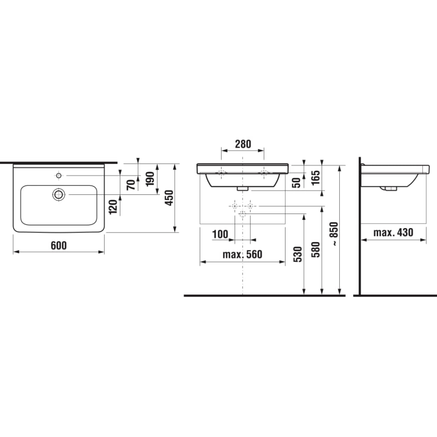 JIKA H8104230001041 - Væghængt vask CUBITO 60x45 cm keramik/hvid