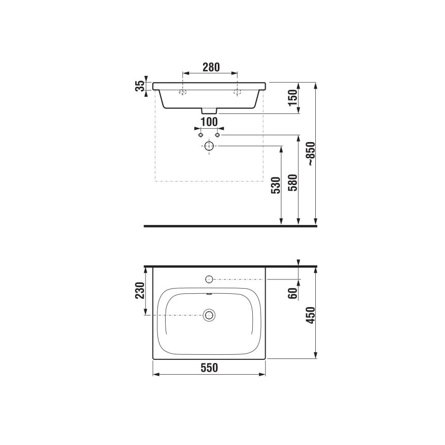 JIKA H8127120001041 - Væghængt vask MIO 55x45 cm keramik/hvid